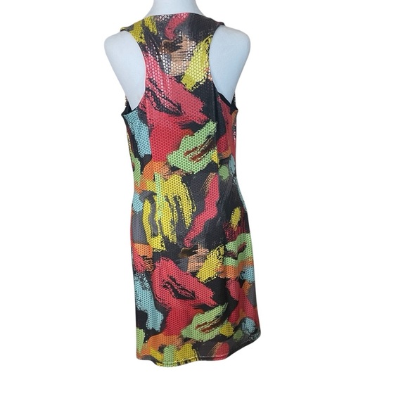 Joseph Ribkoff Colorful Shimmer Dress Size 12 Artsy Abstract Art To Wear Disco - Picture 4 of 8